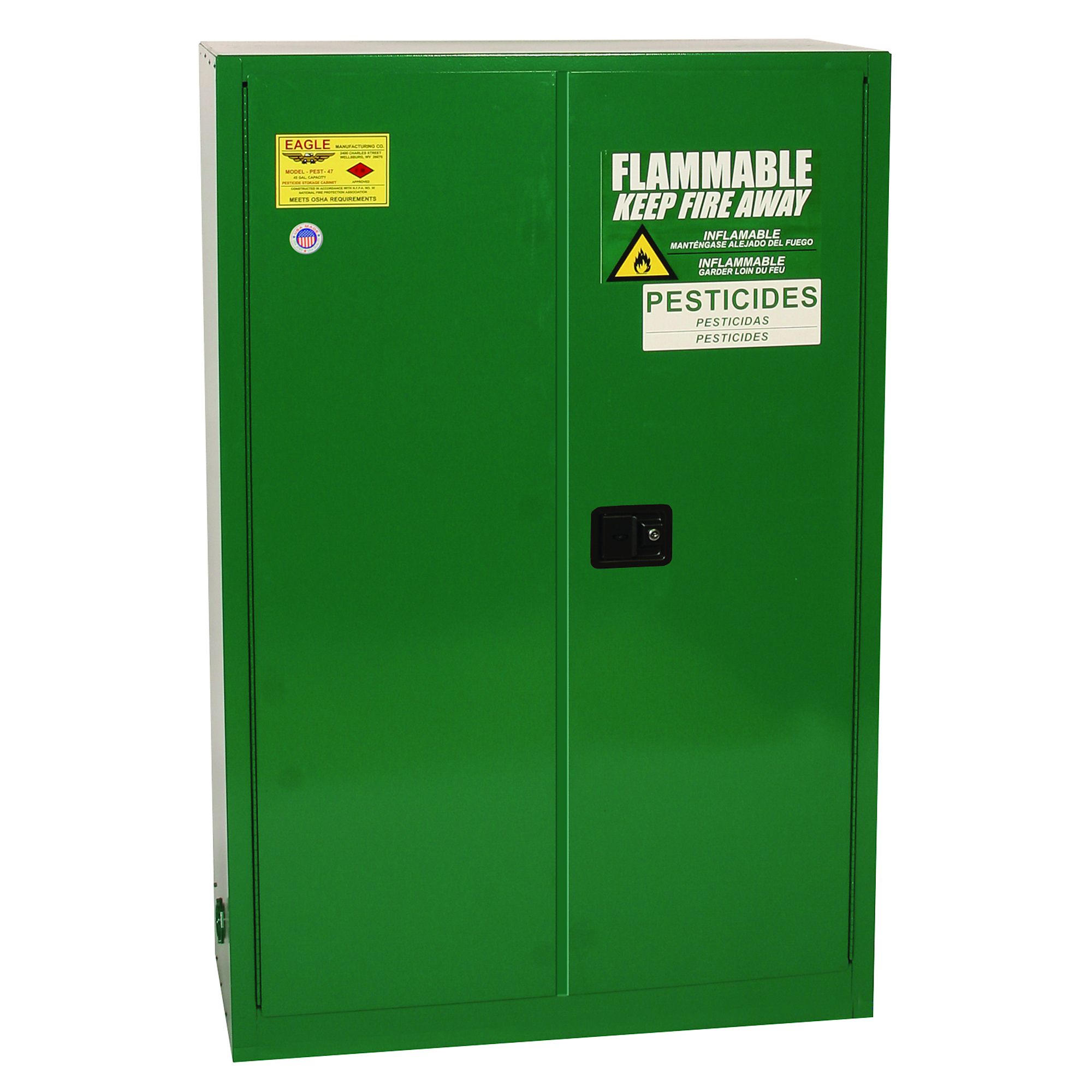 Eagle Pesticide Safety Cabinet — 45 Gallon, 2 Shelves, 2 Doors, Self-Closing, Green, Model# PEST4510X